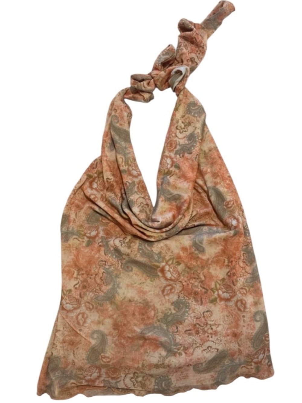 See You Monday Paisley Tie-Handle Shoulder Bag in Rust and Sage